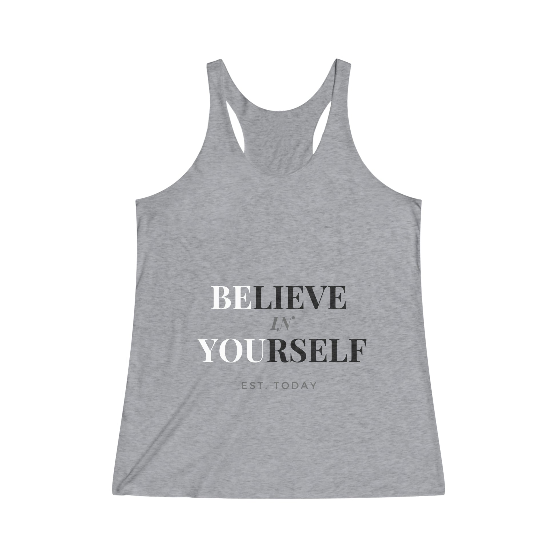 Women's Believe Tri - Blend Racerback Tank - Discipline Over Motivation 247