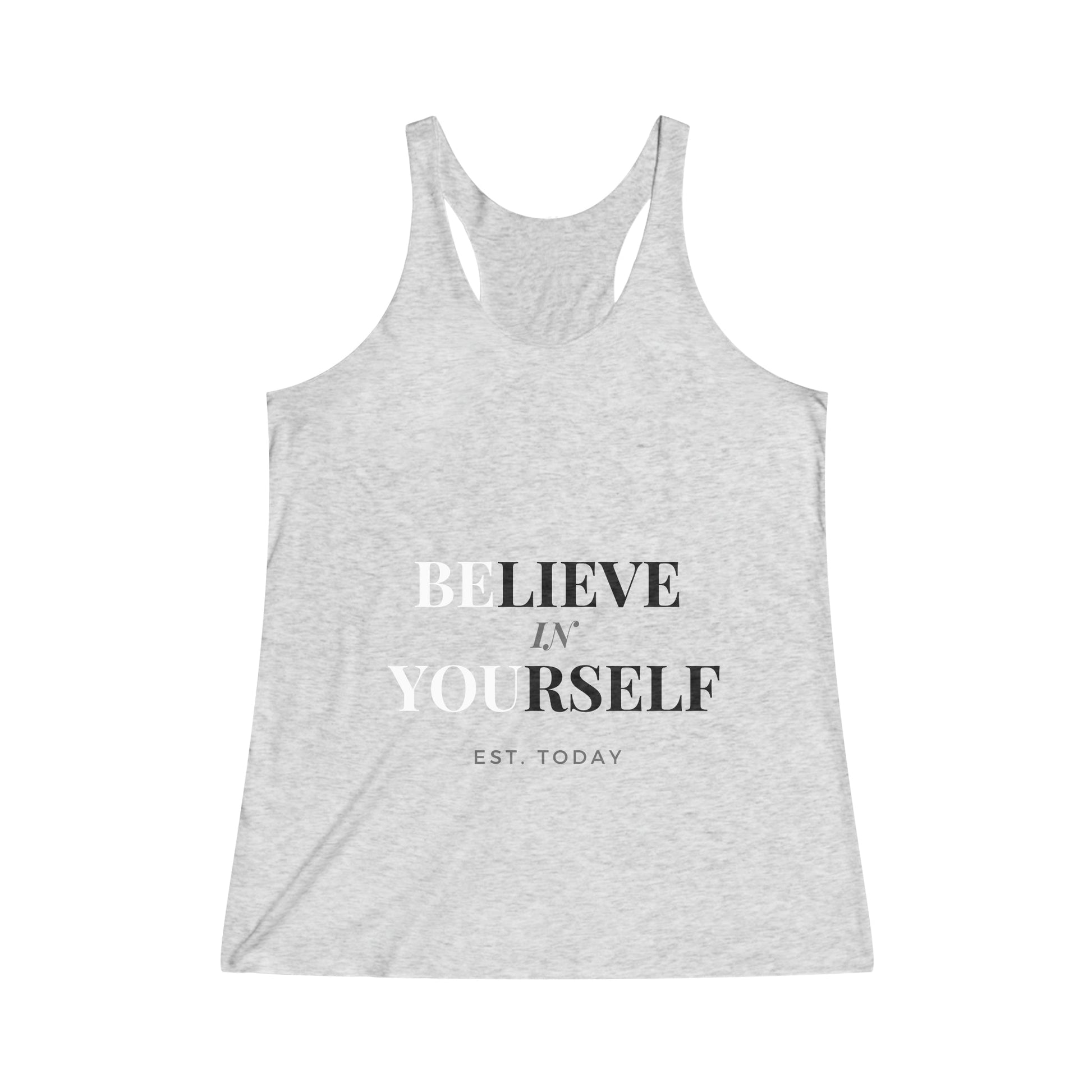 Women's Believe Tri - Blend Racerback Tank - Discipline Over Motivation 247