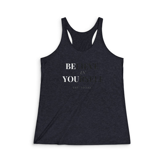 Women's Believe Tri - Blend Racerback Tank - Discipline Over Motivation 24/7