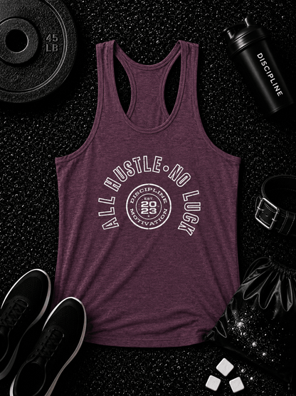 Women's No Luck Tri-Blend Racerback Tank - Discipline Over Motivation 24/7