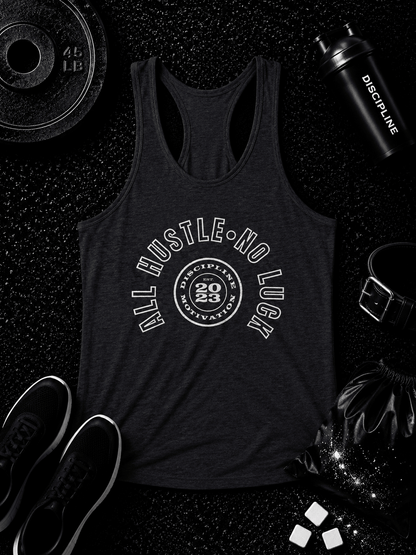 Women's No Luck Tri-Blend Racerback Tank - Discipline Over Motivation 24/7