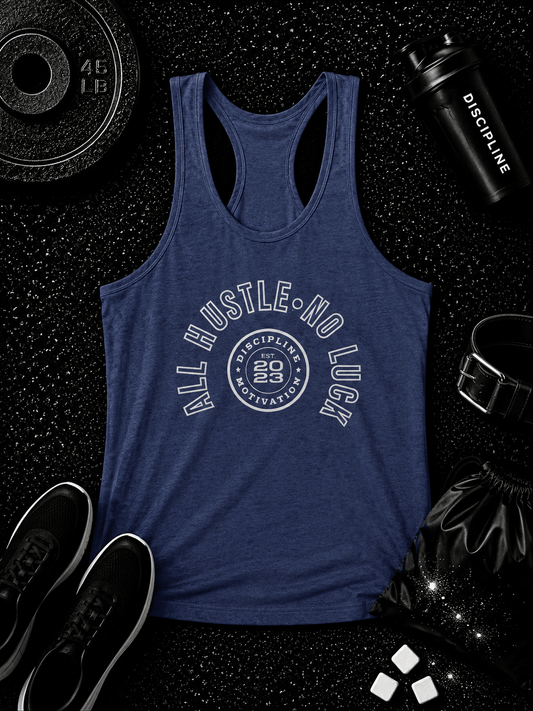 Women's No Luck Tri-Blend Racerback Tank - Discipline Over Motivation 24/7