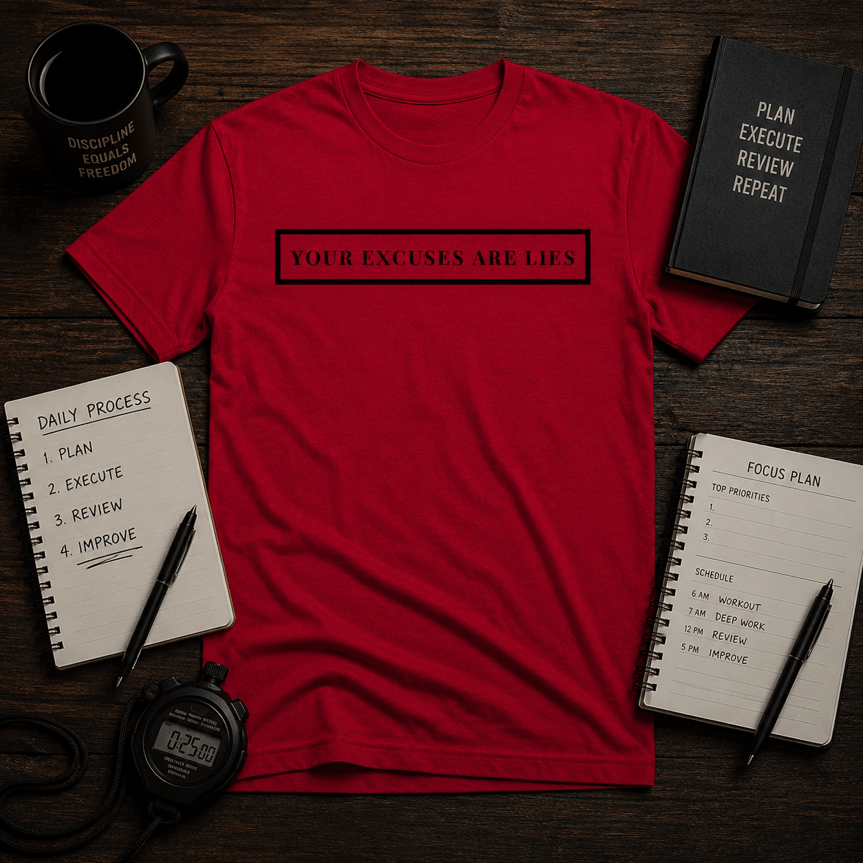 Your Excuses Are Lies Tee - Discipline Over Motivation 24/7