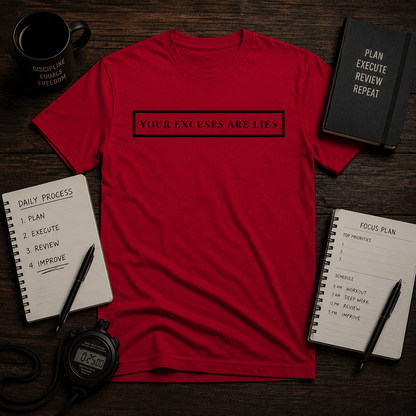 Your Excuses Are Lies Tee - Discipline Over Motivation 24/7